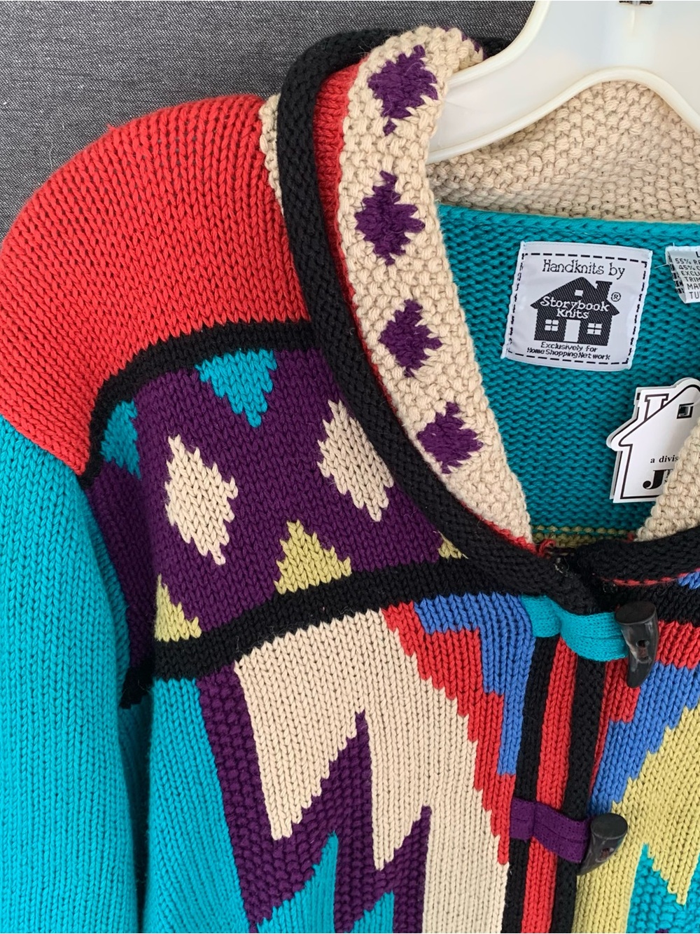 🆕 Handknits Storybook Knits Geometric Button Up Cardigan Sweater Aztec Boho - Picture 4 of 14